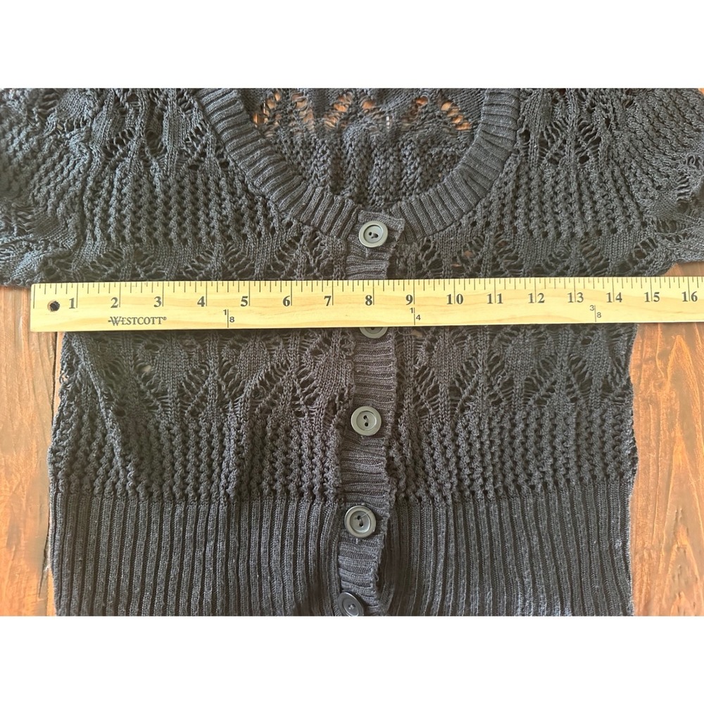 Say What Black Pointelle Knit Cardigan Y2K Cropped Button Front Sweater Large - Picture 5 of 5